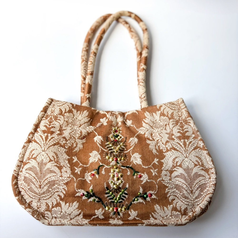 Vintage Gold Tapestry‎ Moroccan Beaded Bohemian Brocade Small Hand Bag